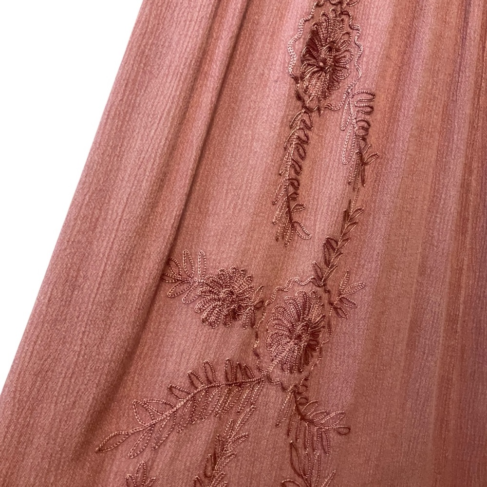 RETRO Small - Medium Maxi Dress Stretch Bust Embroidery Details Mauve Pink Lace - Picture 6 of 8